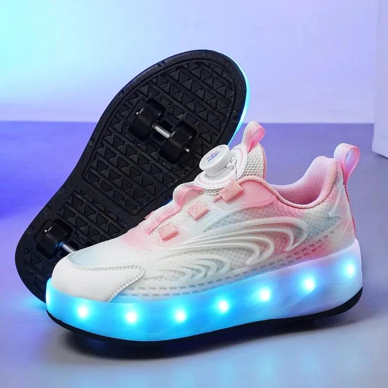 New LED Light up Roller Skates Kids Unisex Rechargeable Dual Wheel Detachable Teenager Entertainment Casual Inline Skates