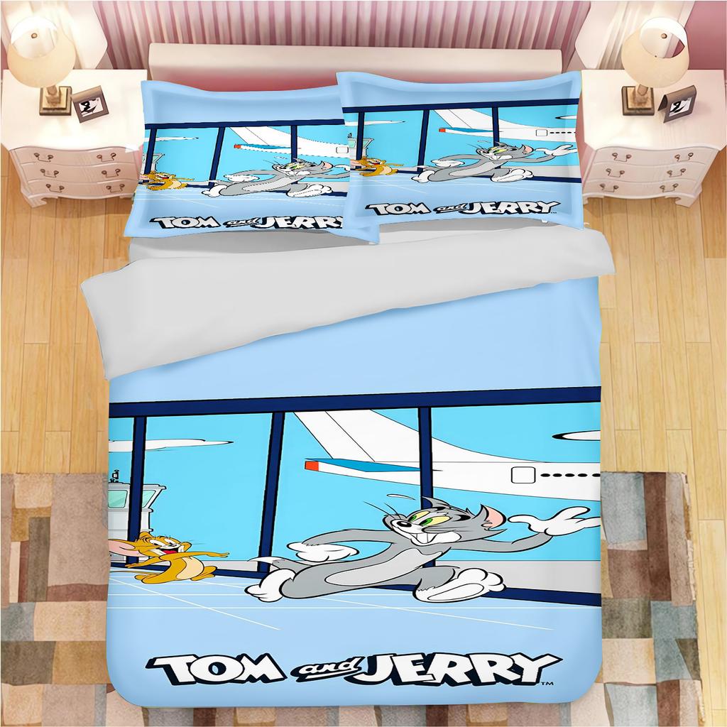 Tom och Jerry Påslakan Set Täcke Sängkläder 3d Barns Sängkläder Set 3-delat 1 Påslakan King Size