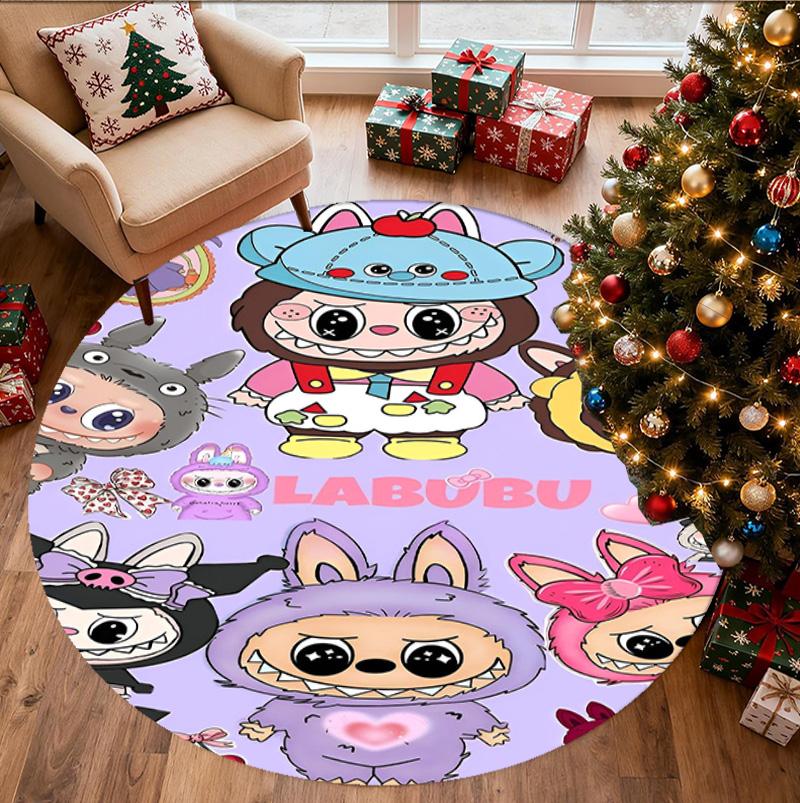 Labubu Pattern Round Rug, Indoor/Outdoor Mat, for Picnic, Gameroom, Bedroom, Office, Living Room, Home Decor Carpet, Birthday Gift