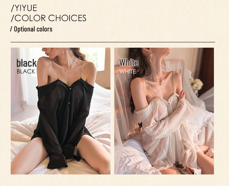 Yi Yue Women's Sexy Diamond Chain Camisole Pajamas - Erotic See-Through Chiffon Nightdress Style 8476