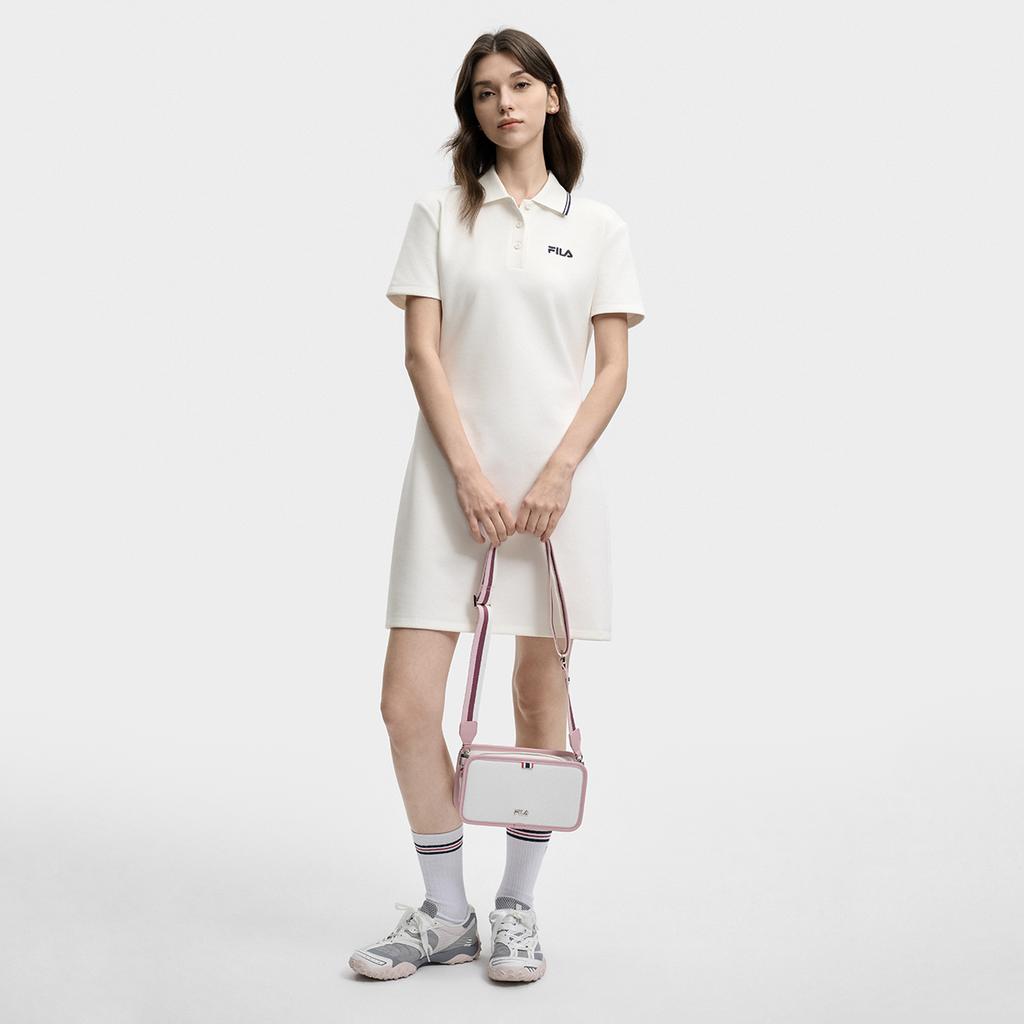 FILA Original Fashion Simple Basic Classic Retro Casual Relaxed Versatile Comfortable Polo Collar Short Sleeve Dress Women dresses F51W629306FWT
