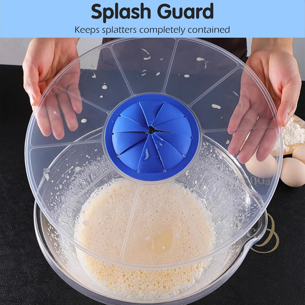 Mixer Splatter Guard, 12" Silicone Mixing Bowl Splatter Cover Fits Most Hand & Stand Mixers (Blue)