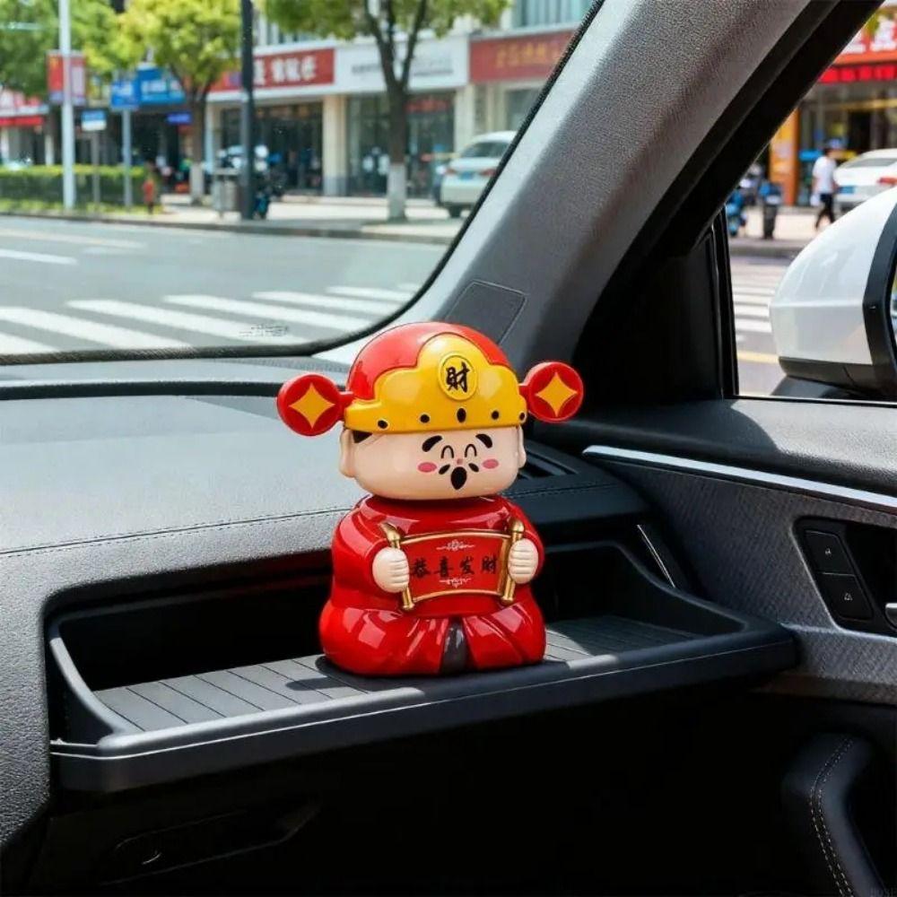Solar Powered Nodding God of Wealth Ornament New Year Car Ornaments Car Decoration