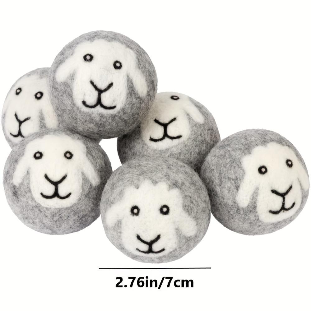 [3pcs Premium Wool Dryer Balls] 3pcs Premium Wool Dryer Balls | Reusable Fabric Softener for Laundry, Grey Sheep Design, Washing Machine Accessories