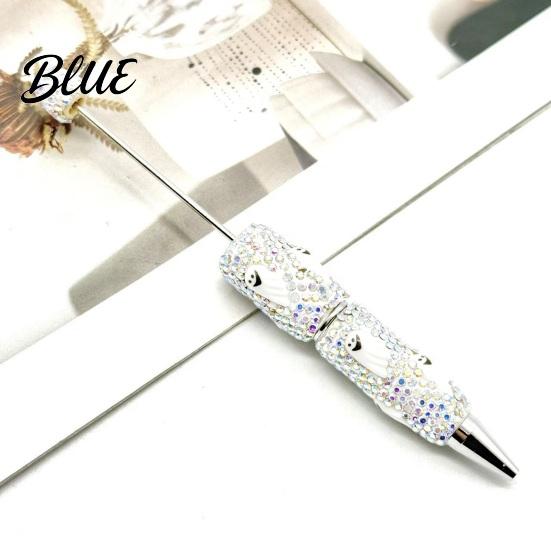 Rhinestone Writing Pen Beadable Pen Glitter Plastic Beaded Halloween Pumpkin Ghost Skull Smooth Gel Ink for DIY Craft Making School Office Supplies