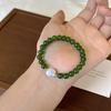 Natural Freshwater Freshwater Pearls & Green Agate Chalcedony Bracelet - Round Button Beads Chinese-Inspired Jewelry Gift
