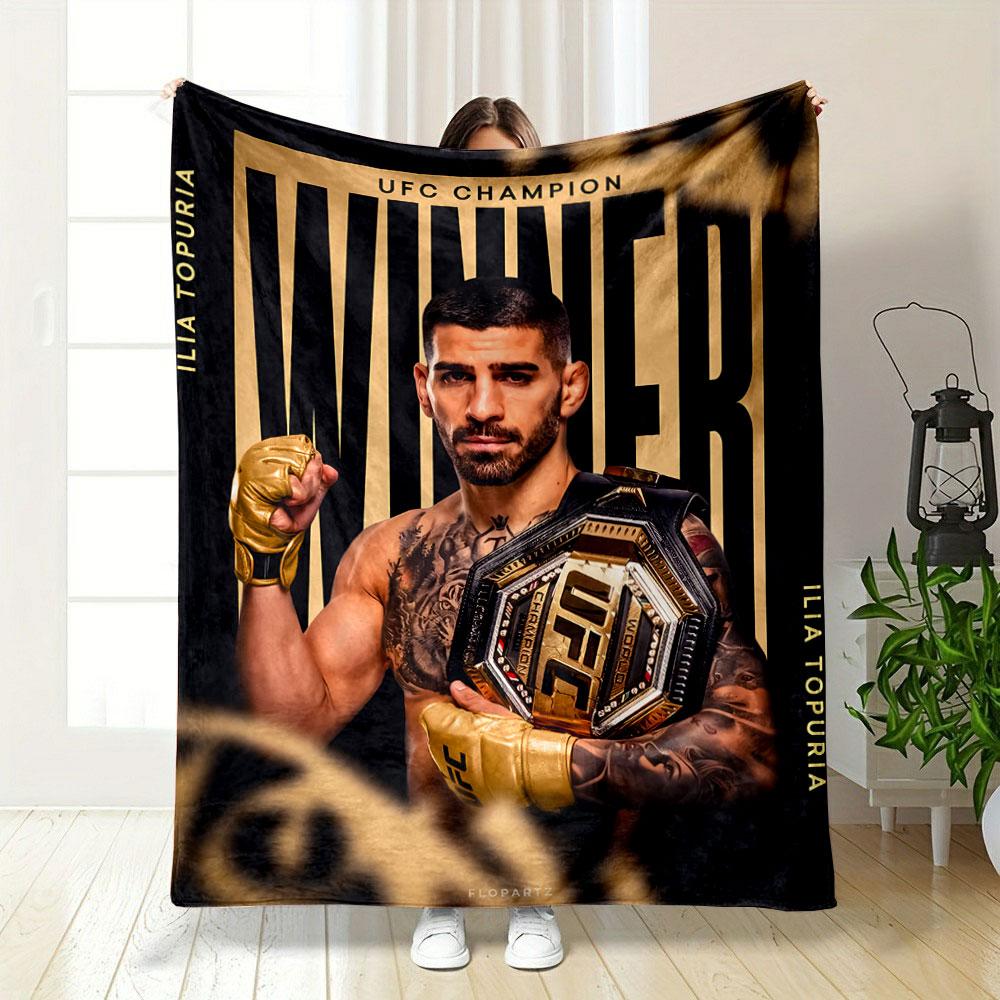Vintage Ilia Topuria UFC Champion Art Dark Cozy Blanket, Warm Plush Blanket for Home Comfort, Multipurpose Blanket for Home and Travel