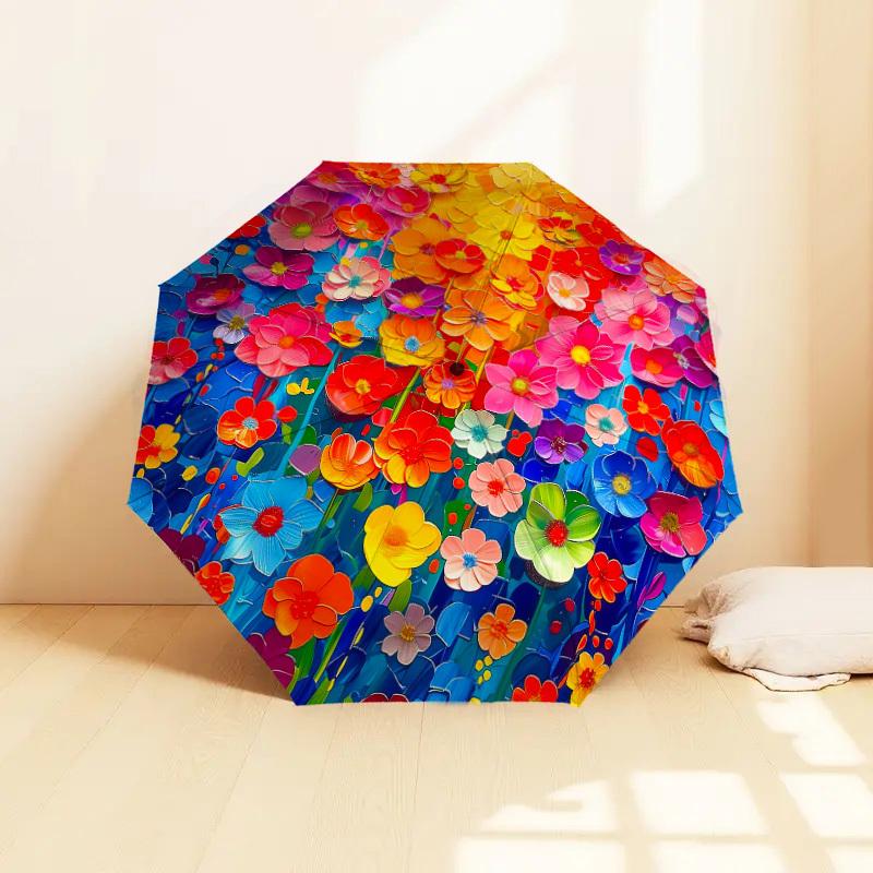 1 st Blommigt Abstrakt Mönster Litet Rese Automatisk Fällbar Paraply, Kompakt Vindtåligt Paraply, Automatisk Öppning/Stängning , Gåva-091527