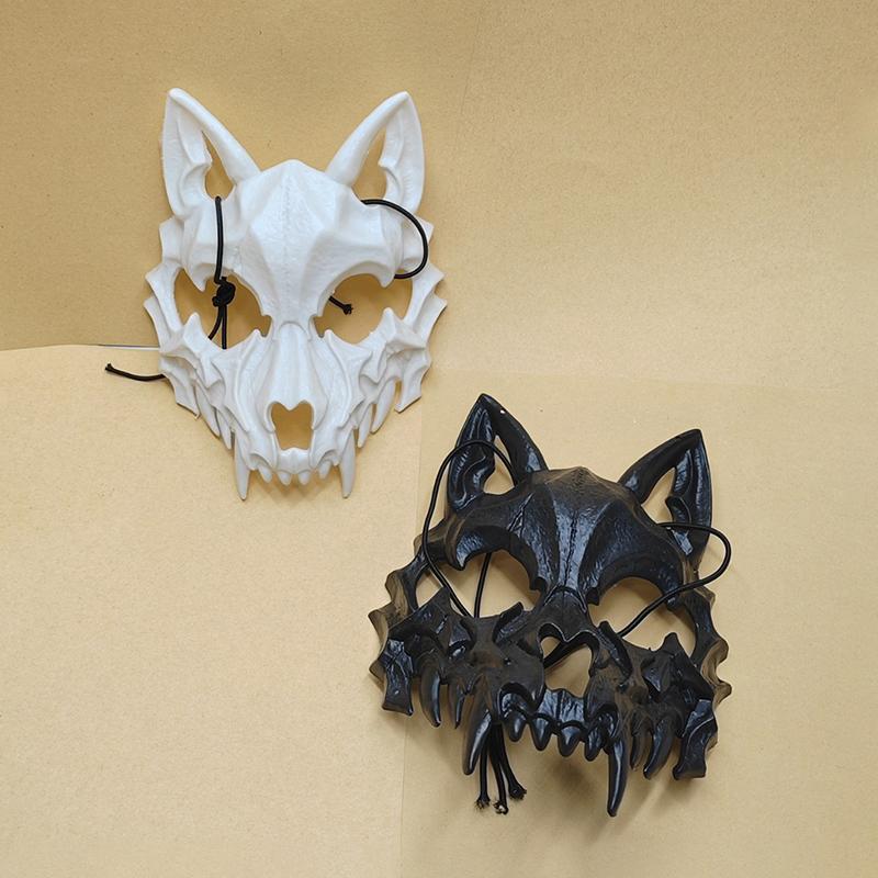 Party Skull Mask Long Teeth Demon Skeleton Half Face Mask Wolf Dragon Tiger Houjuu Nue Mask Cosplay Halloween Costume Props