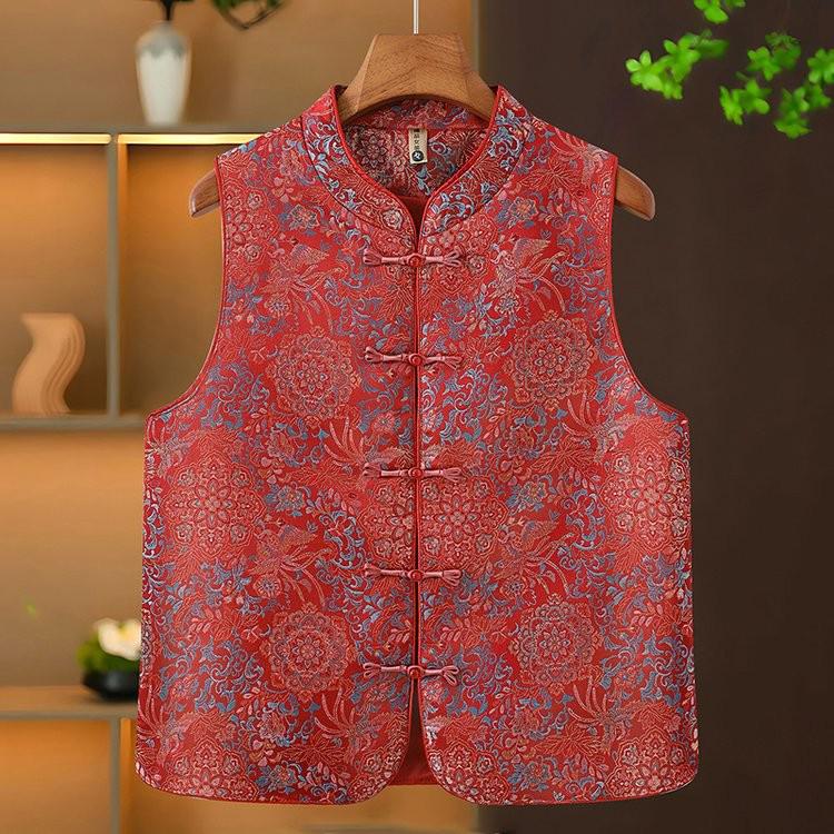 

Spring Floral Vest & Wide-Leg Pants - Chinese Style Outfit for Stylish Middle-Aged Women 2XL красный