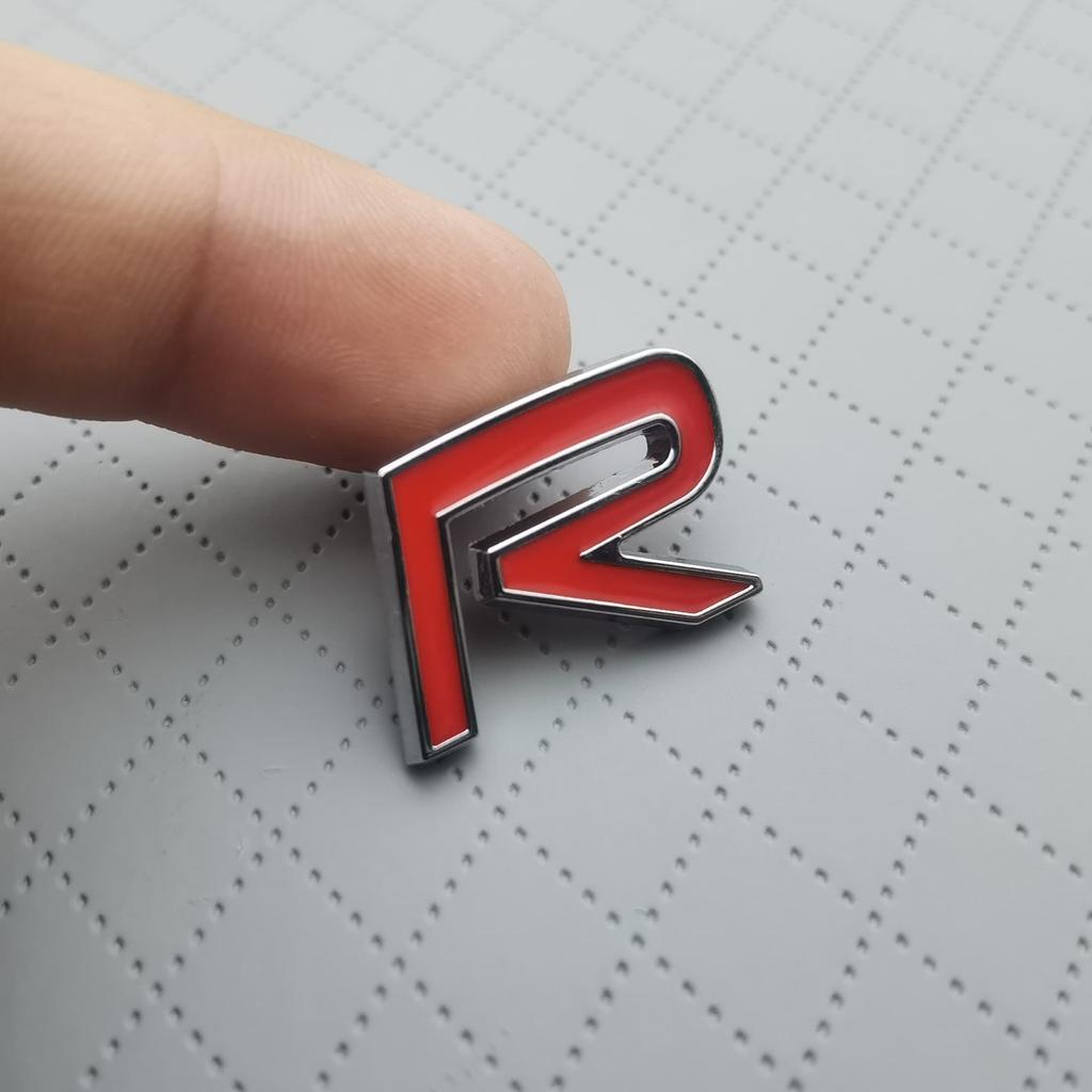 1Pc 3D Metal R Logo Car Dashboard Center Console Panel Decoration Badge, Car Steering Wheel Emblem Decal, Car Rear Trunk/Car Body Badge Sticker