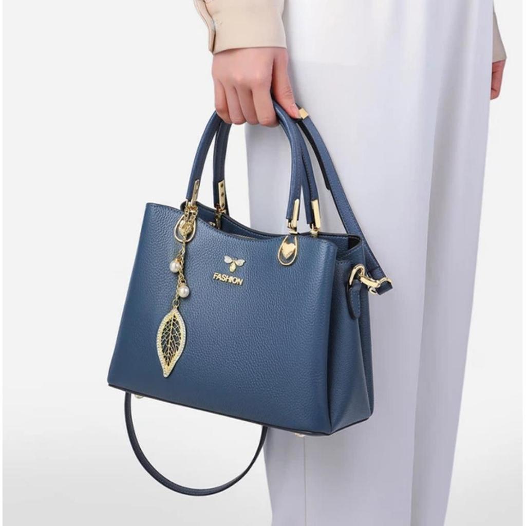 Love Sea Top-Grain Leather Handbag for Women, Tote Bag, Shoulder Bag, Crossbody Bag, Blue
