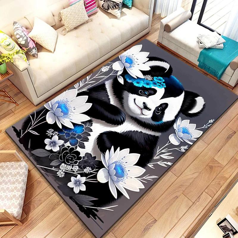 Uroczy dywanik z pandą do sypialni, pokoju zabaw, na sofę, dywan z naturalnych liści bambusa, kreskówkowy dziki zwierz dżungli, wewnętrzna mata podłogowa, wycieraczka