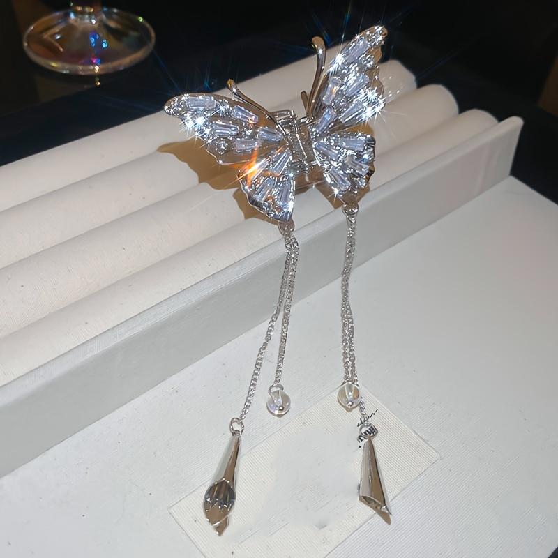 1PC Cold Butterfly Rhinestone Female Hairpin Tassel High Sense Temperament Elegant Fashion Grab Clip
