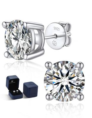 Brincos de Moissanita MomentWish para 2 Quilates Cravejados 925 Popular Hipoalergênico Diamante Aniversário Mulheres, Brincos, Prata, Brincos, Metal, Cultivado em Laboratório