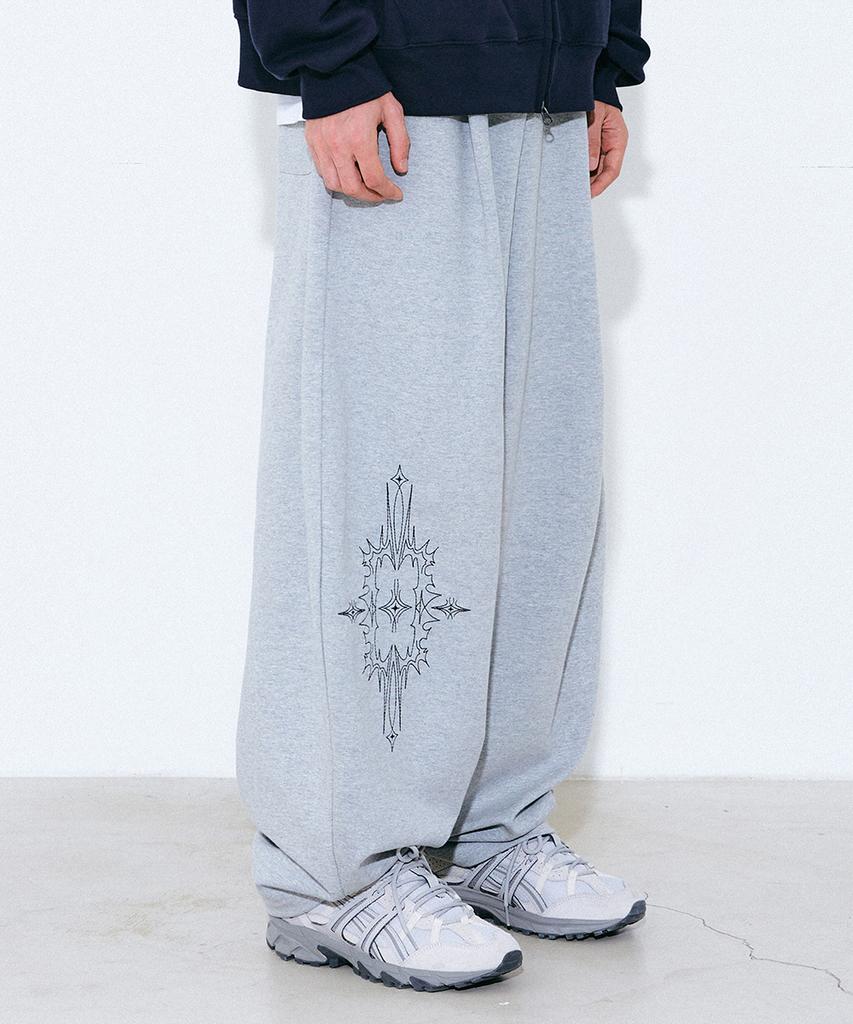GAKKAI UNIONS One-Pleat Noise Stitch Embroidered Balloon Pants Gray