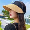 Magic Tape Panama Women Straw Hat Empty Top Summer Hat Sun Protection Outdoor Sports Fishing Beach Cap Elegant Street Cap