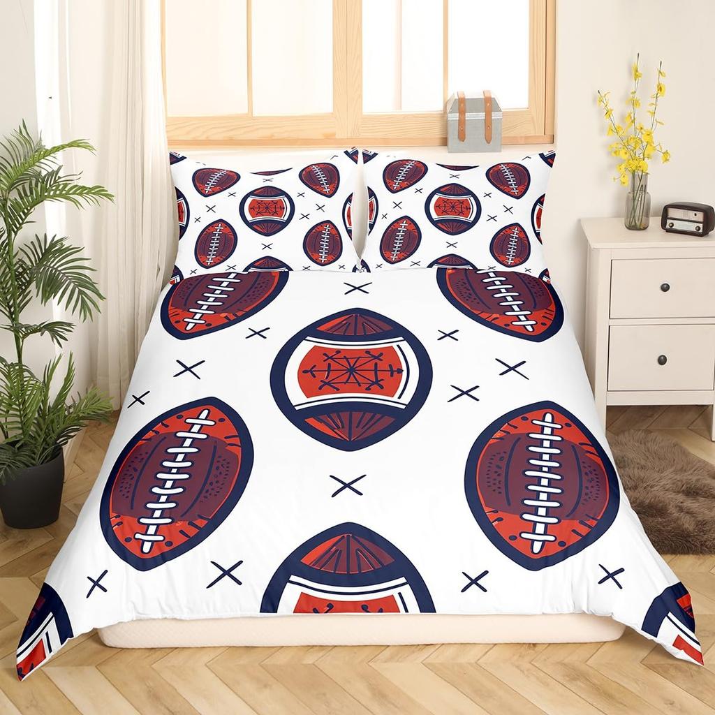 Boys Rugby Sports Duvet Cover Queen Football Bedding Set Ball Sport Comforter Cover Black Tie Dye Quilt Cover with 2 Pillowcases