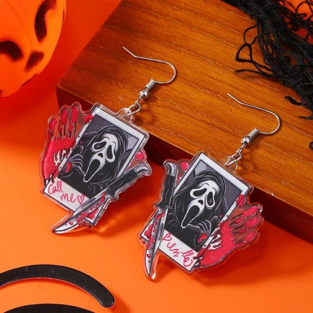 Ghost Funny Dangle Earrings Drop-shaped Dark Skull Earrings Halloween Acrylic Earrings  Girls