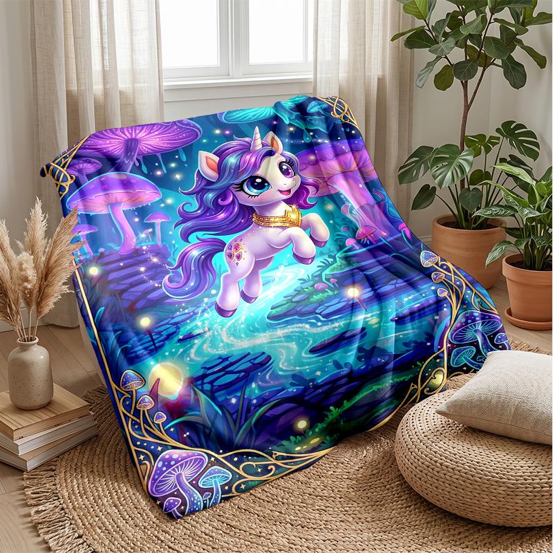 Fairy Tale Unicorn Theme Blanket Lightweight Warm Flannel Blanket Decorative Throw Blanket for Home Decoration