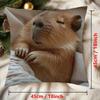 Capybara Square Pillow Cover Cute Sleeping Water Rats Print, Durable Polyester Zipper Cushion Case For Spring And Bedroom Decor