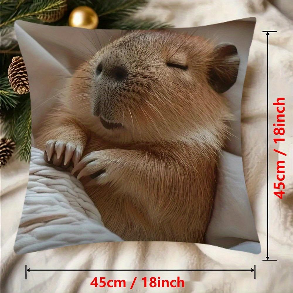 Capybara Square Pillow Cover Cute Sleeping Water Rats Print, Durable Polyester Zipper Cushion Case For Spring And Bedroom Decor