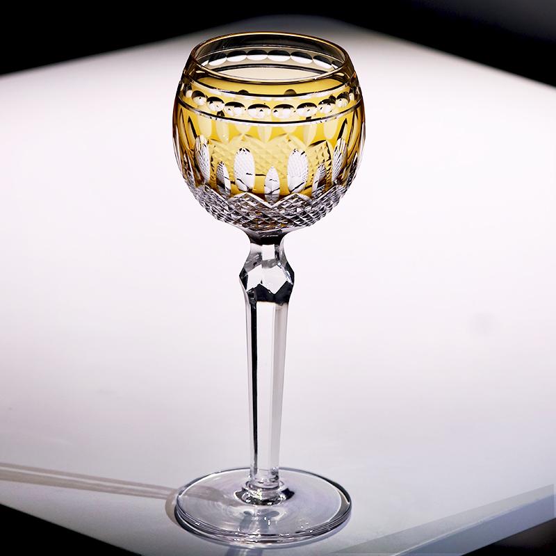 Vintage Handcrafts Multi-Colored Crystal Edo Kiriko Wine Glass Bohemia Hand Engraved Stemware