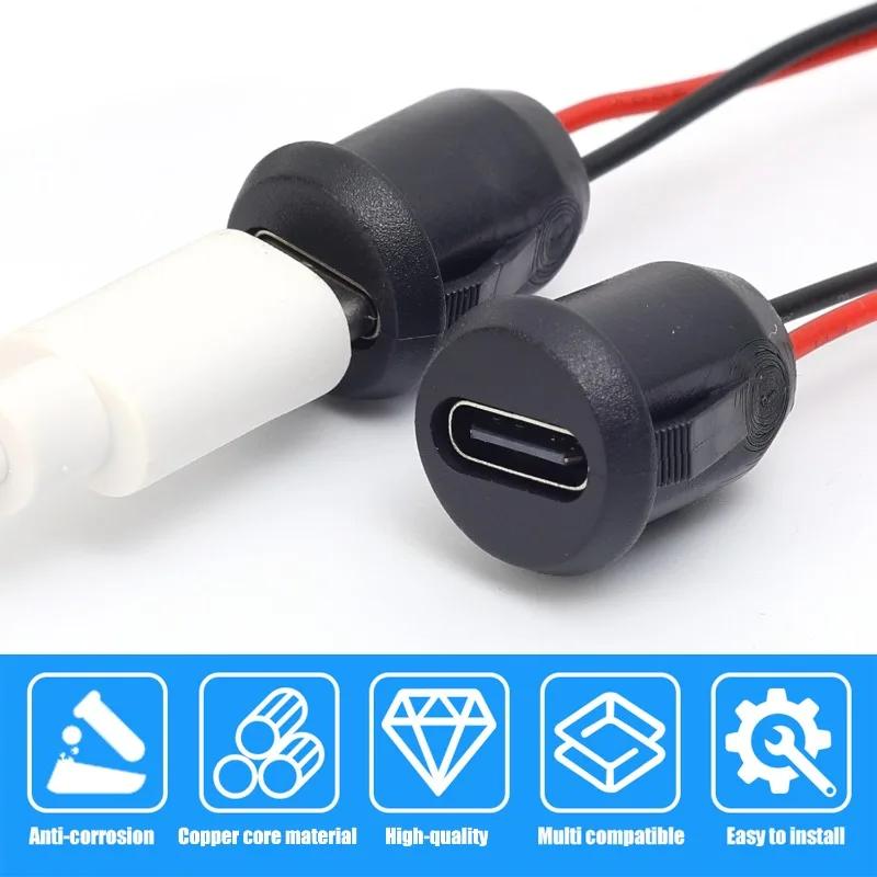 2Pin USB Connector Type-C Waterproof with Female Socket Fast Charging Jack Charging Port USB-C Charger Plug Socket 1/5/10/20pcs