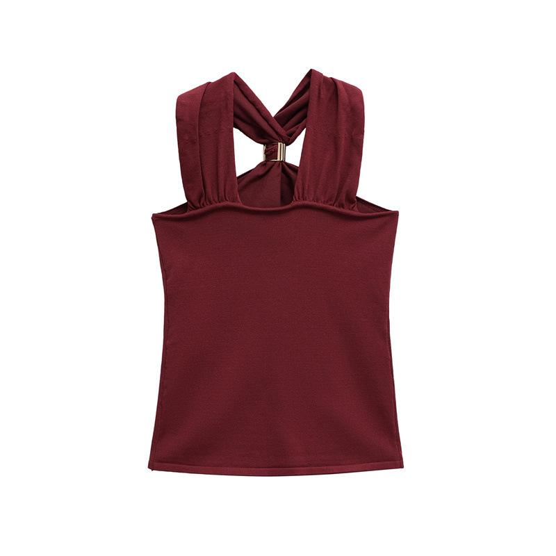 Metal Buckle Twisted Halter Slimming Women's Tank Top