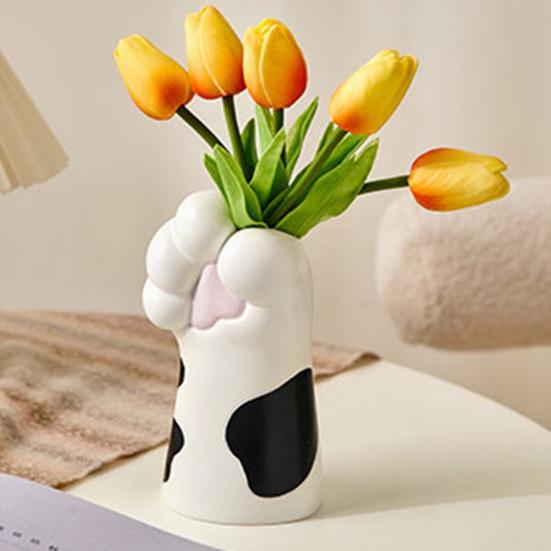 Cute Cat Paw Vase, Cartoon Paw Shaped Resin Flower Arrangement Vase, Desktop Decorative Plant Holder for Living Room, Bedroom, Bookshelf