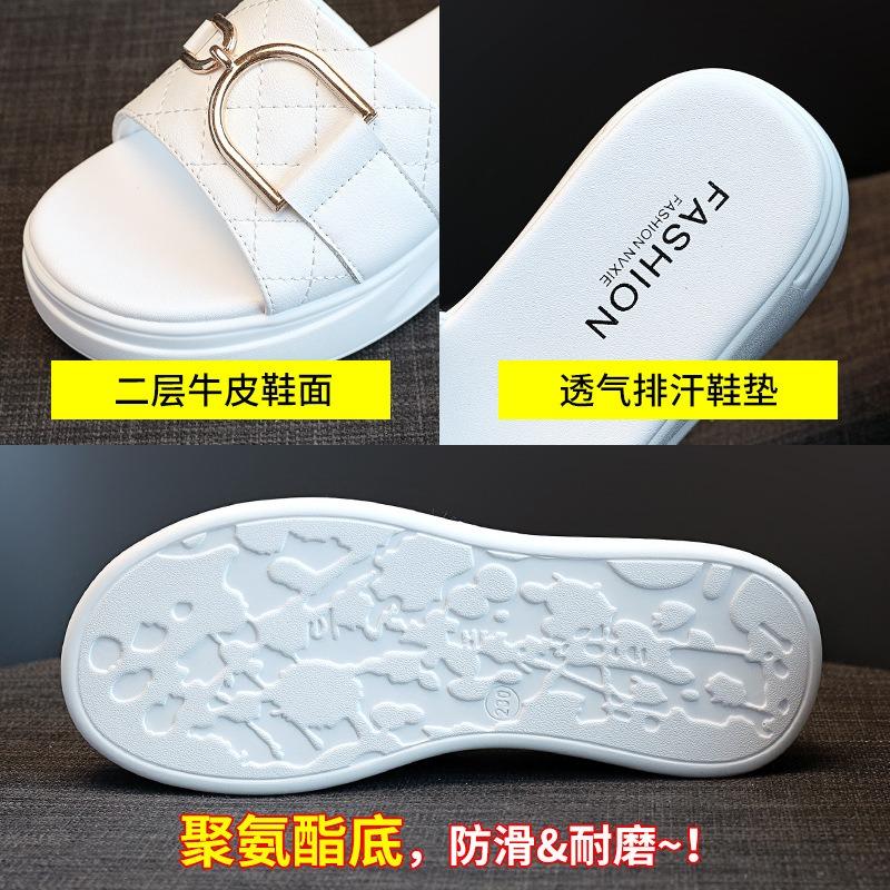 Summer New Slippers Women's Versatile Leather Thick Soles Increase Height Casual Wear Women's Shoes Non-slip