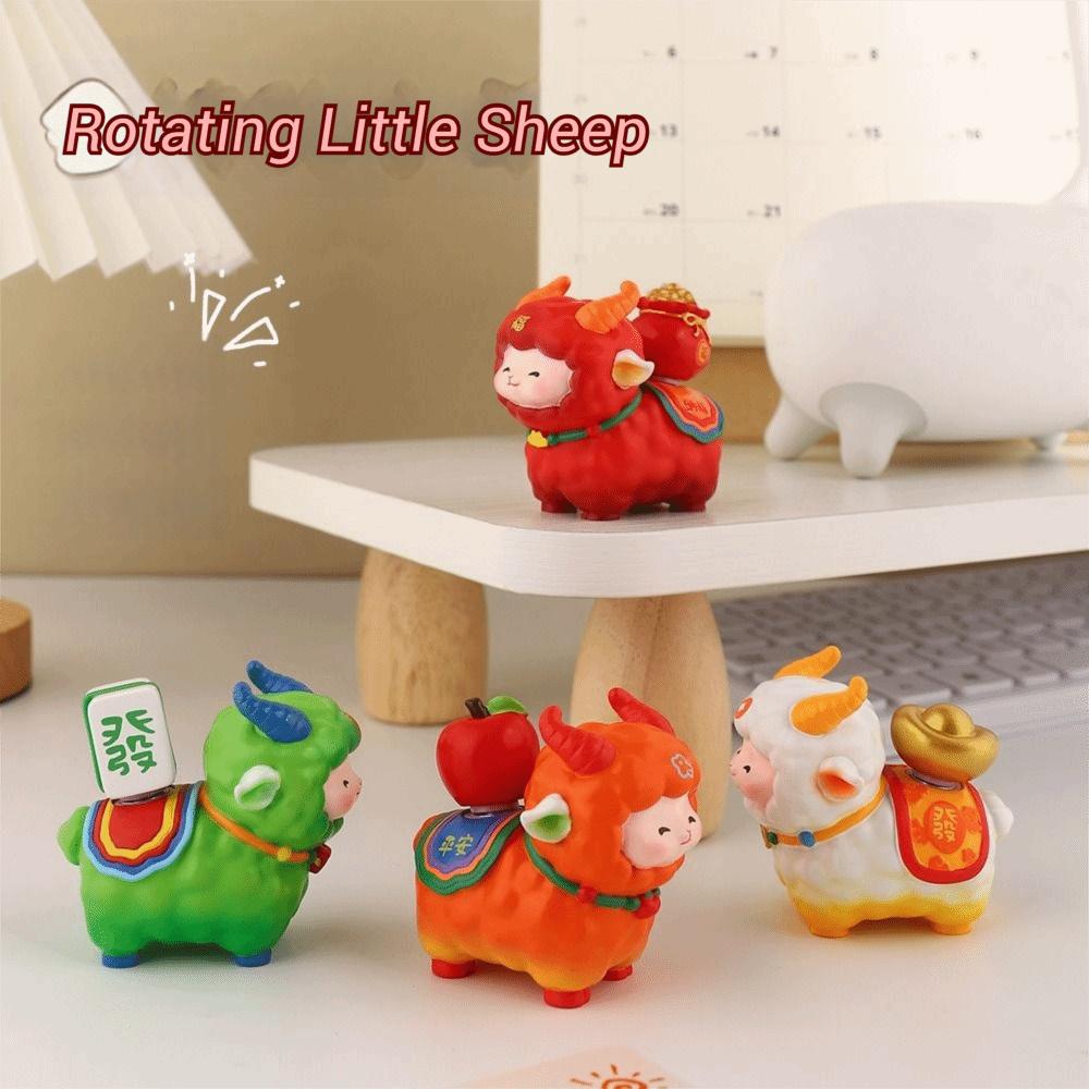 Kawaii Sheep Desktop Ornament Resin Chinese Style Lucky Sheep Sculpture Cute New Year Fortune Sheep Figure Desktop Decor