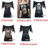 Stylish Women's Fashion Skull Printed Cool Black T-shirt Plus Size Slash Slit Tops