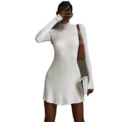 Women's Solid Color Long Sleeve Half Turtle Collar Sexy Tight Short Knitted Dress