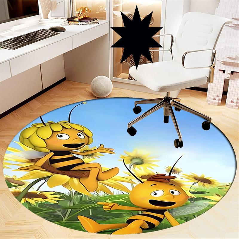 Maya the Bee Printed Round Rug Carpet Chair Rug Area Rug Entryway Doormats,for Office Chair Living Room Bedroom Kitchen Room.