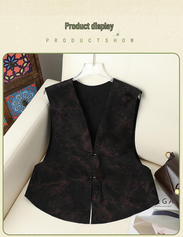 Vintage Chinese Style Short Vest with Jacquard Frog Buttons - Versatile Summer Shawl Outerwear