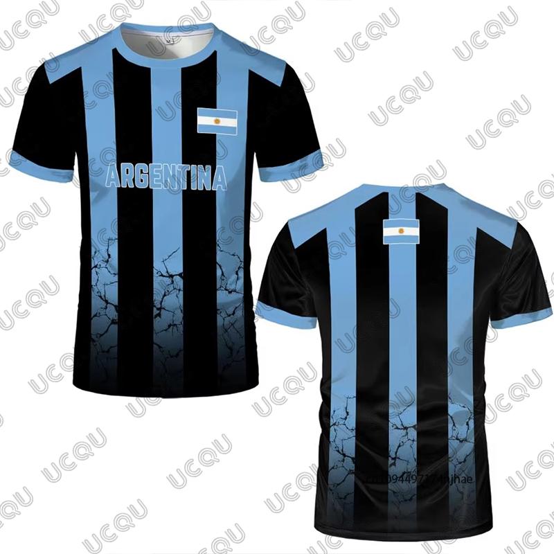 Summer New Argentina Flag Print Football Jersey For Men Women T-Shirt Outdoor Breathable Sports O-neck Tees Casual Kids Tops