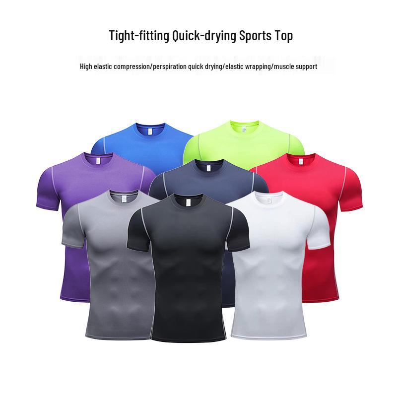 Men's Quick-Dry Short Sleeve Sports T-Shirt - Breathable, Sweat-Wicking, Elastic, Tight Fit for Running, Basketball, and Training