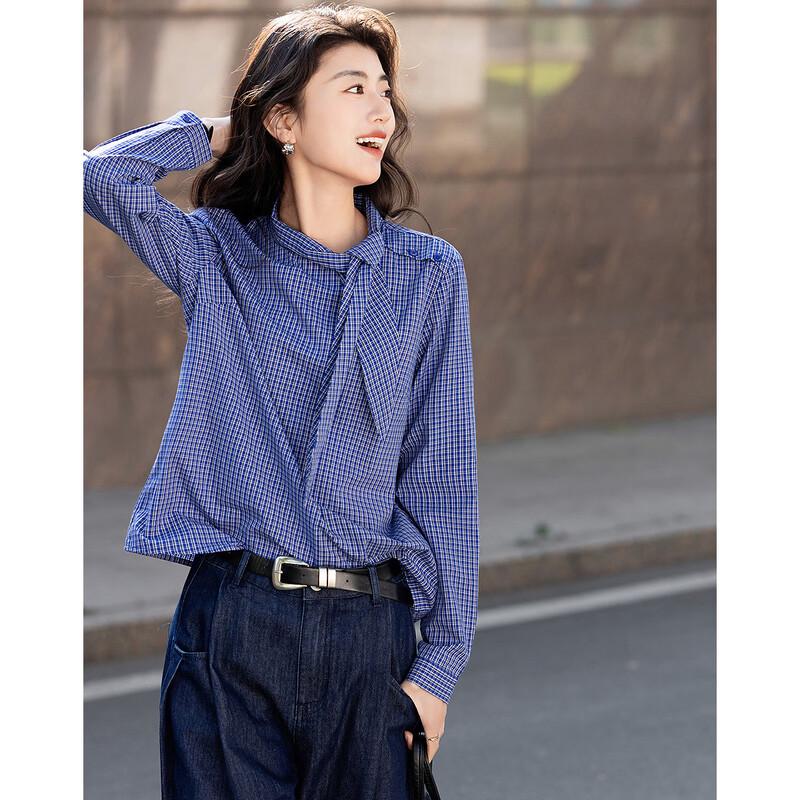 Demana Women's Retro Plaid Cotton Shirt