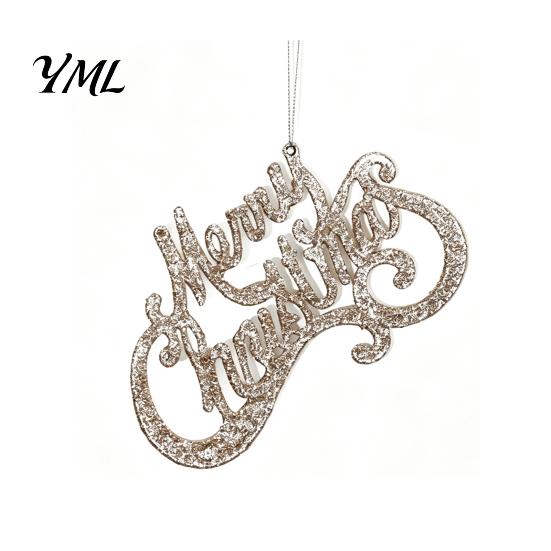 Store Window Holiday Decor Merry Christmas Letter Sign for Tree, Glitter Plastic Hanging Gift Packaging Accessories Ornaments, Sparkling Letters