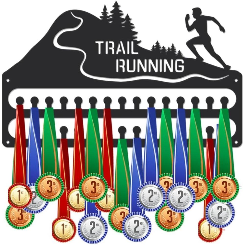 

Metal Medal Hanger Wall Display Rack Matte Black Iron Sports Award Holder with Hooks for Race Ribbon Organization Athlete Gift