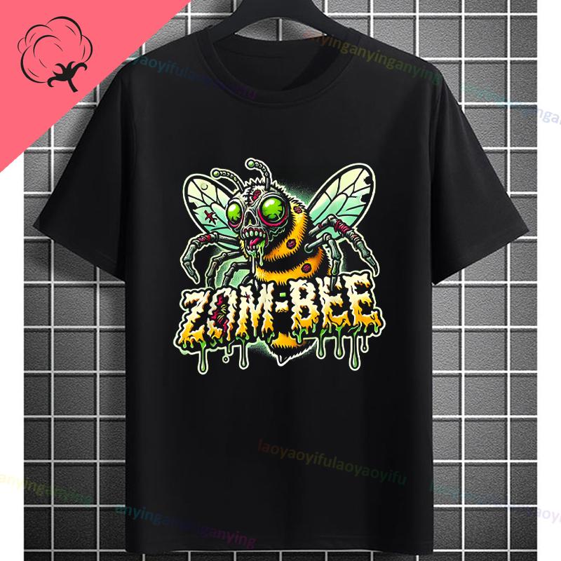 UnisexS Zombie Bee Apocalypse Graphic TShirt with Creepy Undead Horror Design Black Pure Cotton Shortsleeve Tee Outdoor Clothing