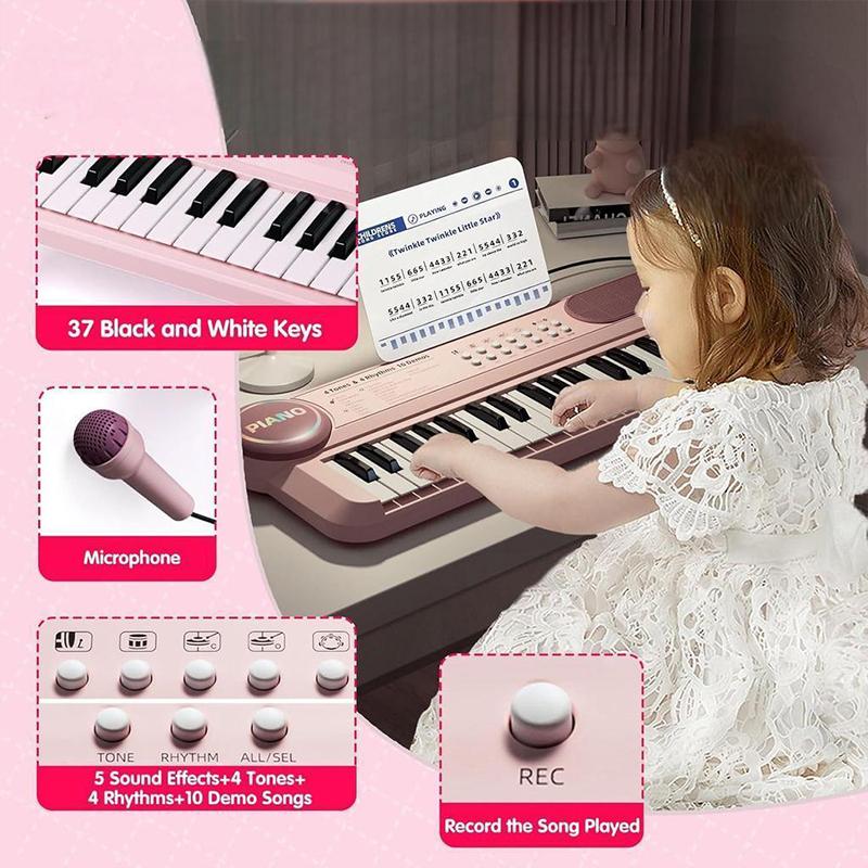 

Year Pink Piano Toy For Girls 37 Key Portable Electronic Keyboard With Microphone Birthday