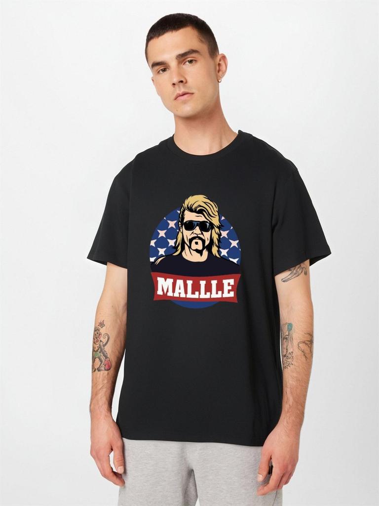 Heavy Cotton TShirt Iconic MALLLE Logo and Character Print Short Sleeve Crew Neck Casual TShirt Suitable