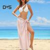 Women Beach Skirt Lace-up Solid Color See-through Thin Quick-Drying Flowy Skirt Sun Protection Bikini Cover Up