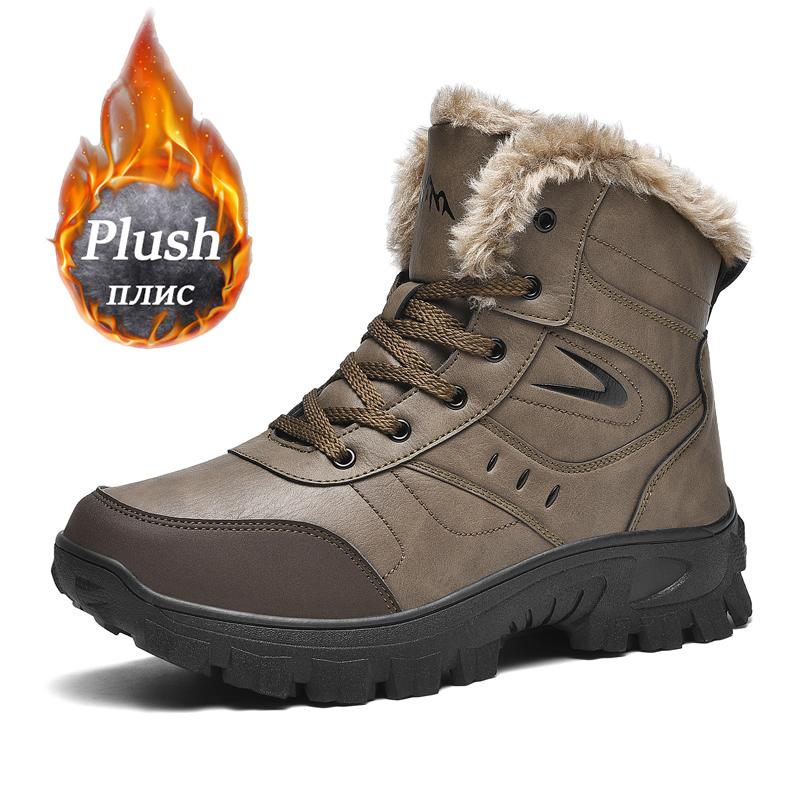 

2024 Новые зимние мужские зимние ботинки Новые водонепроницаемые кожаные теплые плюшевые ботильоны Нескользящие высококачественные легкие туфли люксового бренда 48 коричневый