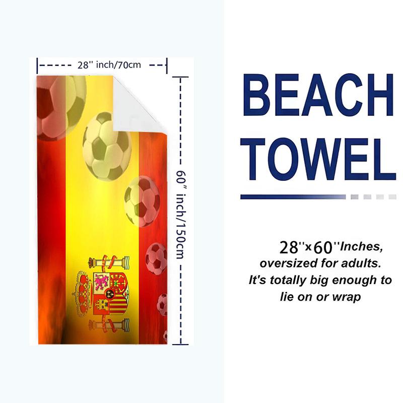 Spain Football Print Beach Towel, Large Soft Quick Dry Towel for Beach Camping Swimming