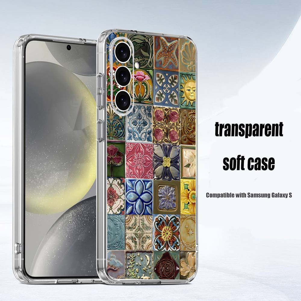 M-Moroccan Tile Phone Case For Samsung S24,30,21,22,23,20 FE,lite,PIus,Ultra,5G,Note,9,10 Transparent Cover