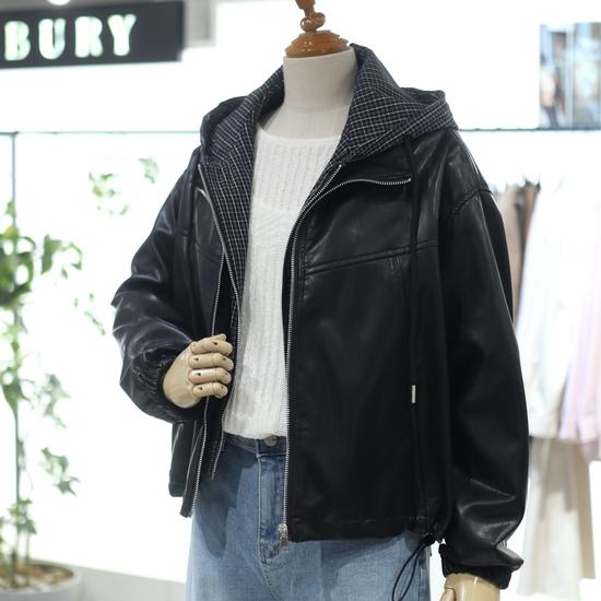 The Thilbery Fake Leather Check Hooded Layered Jumper NCMTR9M0JP07W