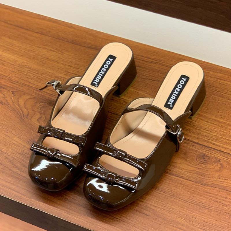 

Fashion Women s Fashion Baotou Slippers Spring New Round Head Shallow Mouth Butterfly Knot Anti-slip Wear-resistant Low Heel Sandals 35